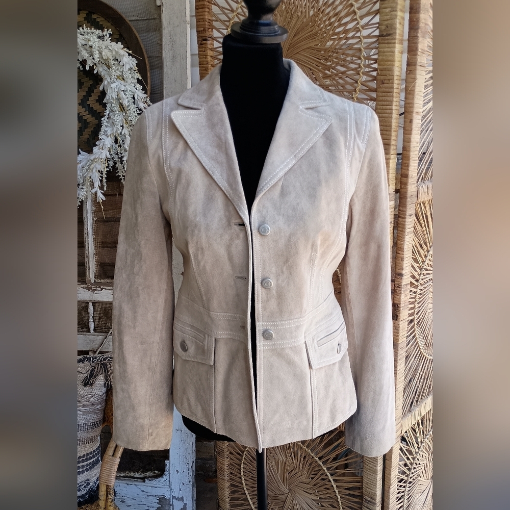 Anne Taylor Loft Women's Cream Suede Leather Jacket_6